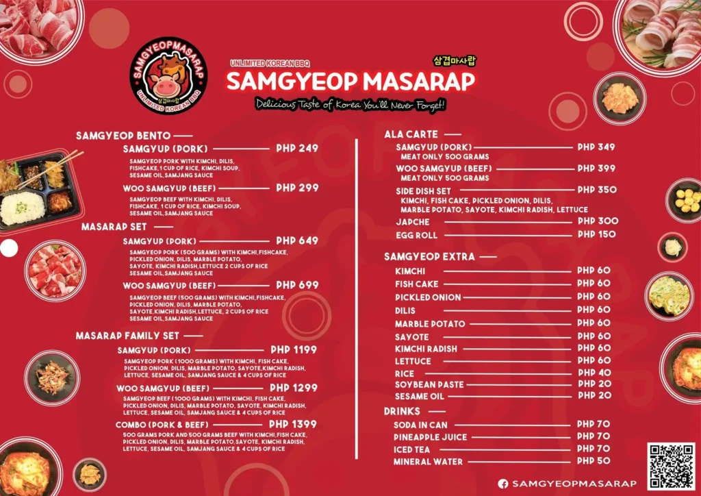 Samgyeop masarap Menu