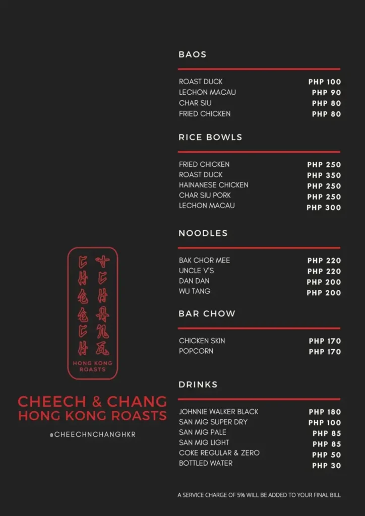 Cheech & Chang Menu Singapore 