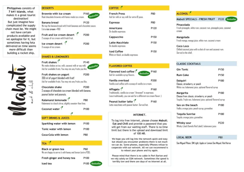 Mabuti Philippines Menu