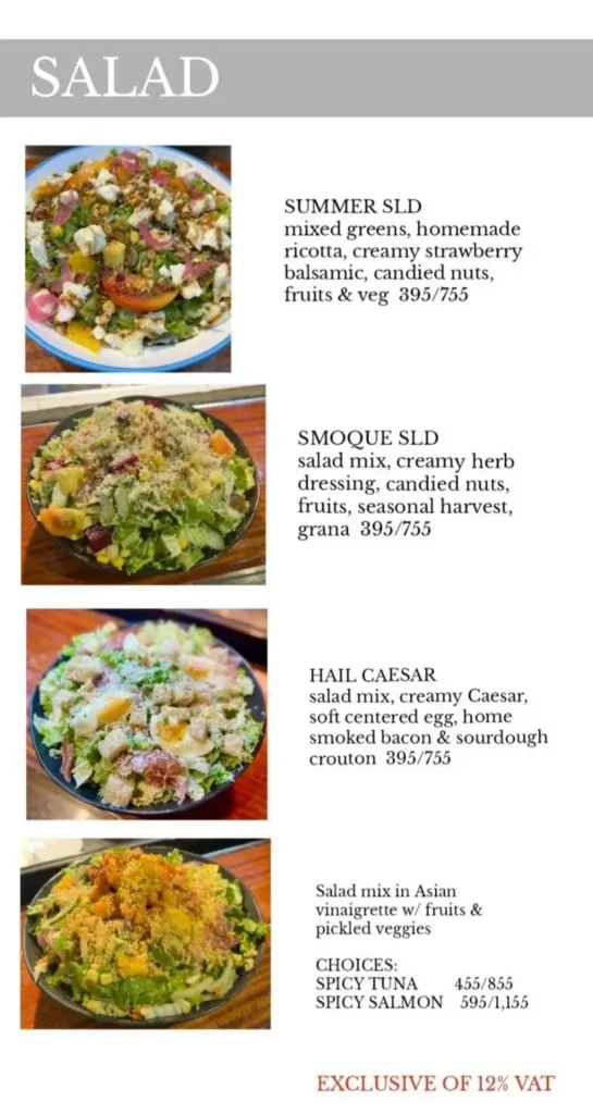 Smoque Salad Menu