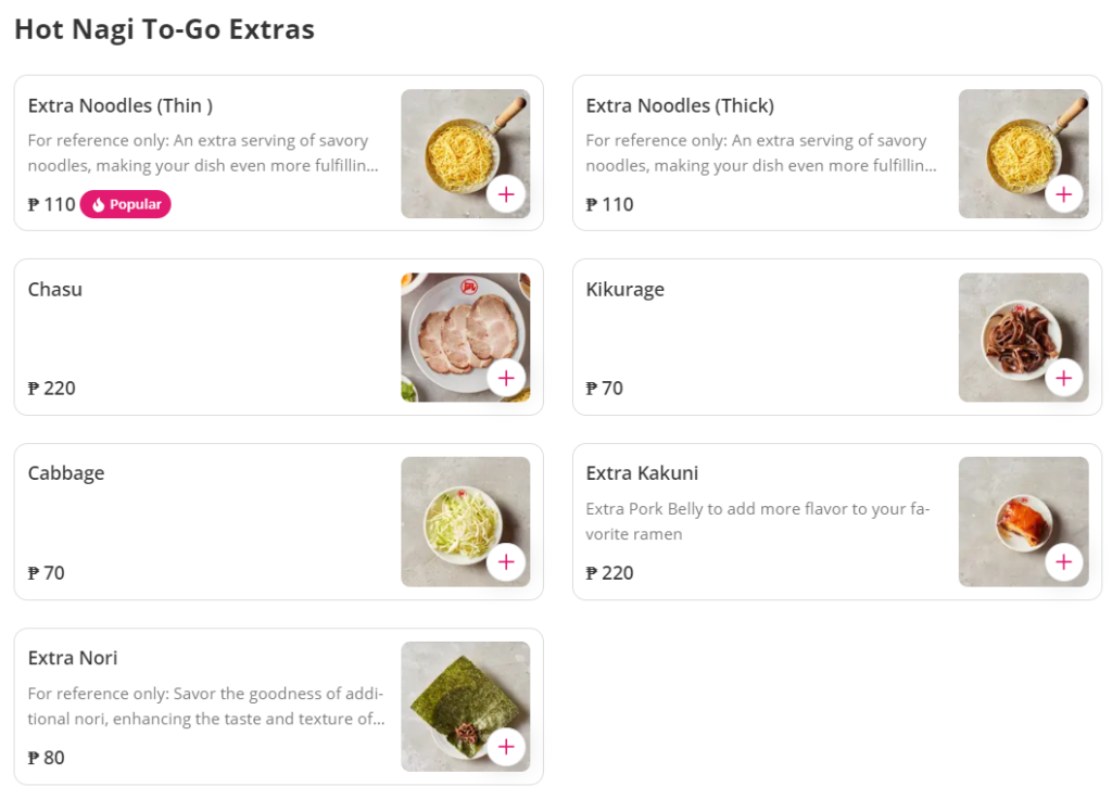 RAMEN NAGI HOT NAGI TO -GO EXTRAS PRICES