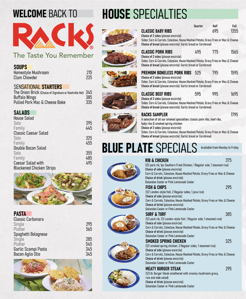 Racks Menu Philippines