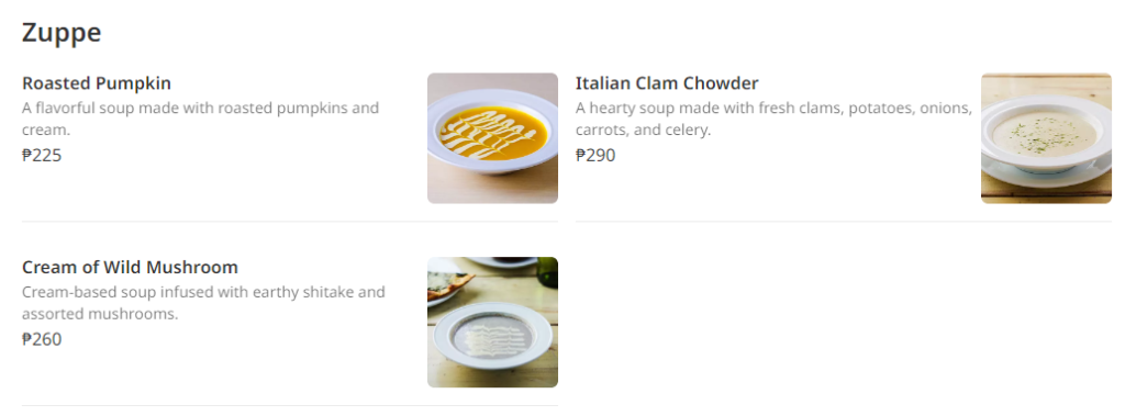 Maam Lou's Italian Kitchen Menu Zuppe Prices