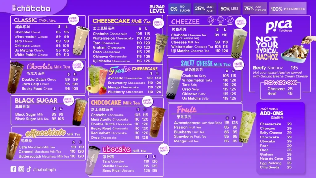 CHABOBA MENU PHILIPPINES