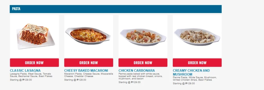 Domino's Pizza Menu Pasta Prices