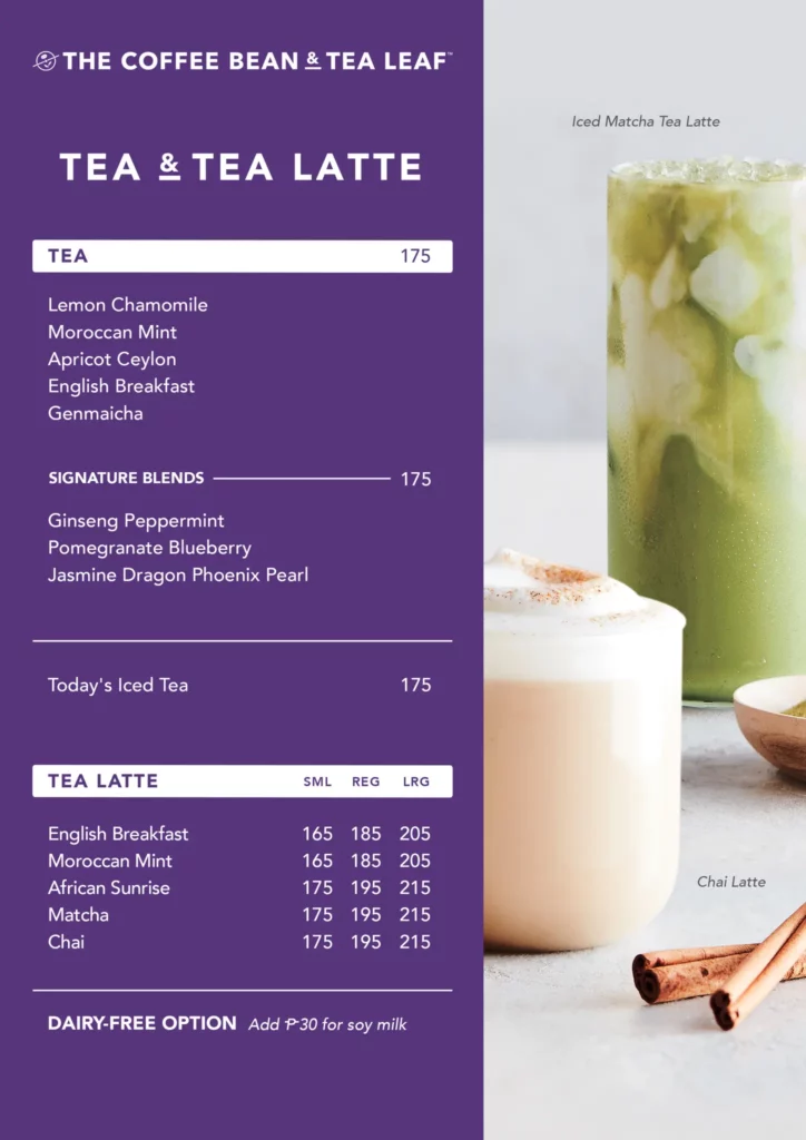 THE COFFEE BEAN AND TEA LEAF MENU TEA MENU