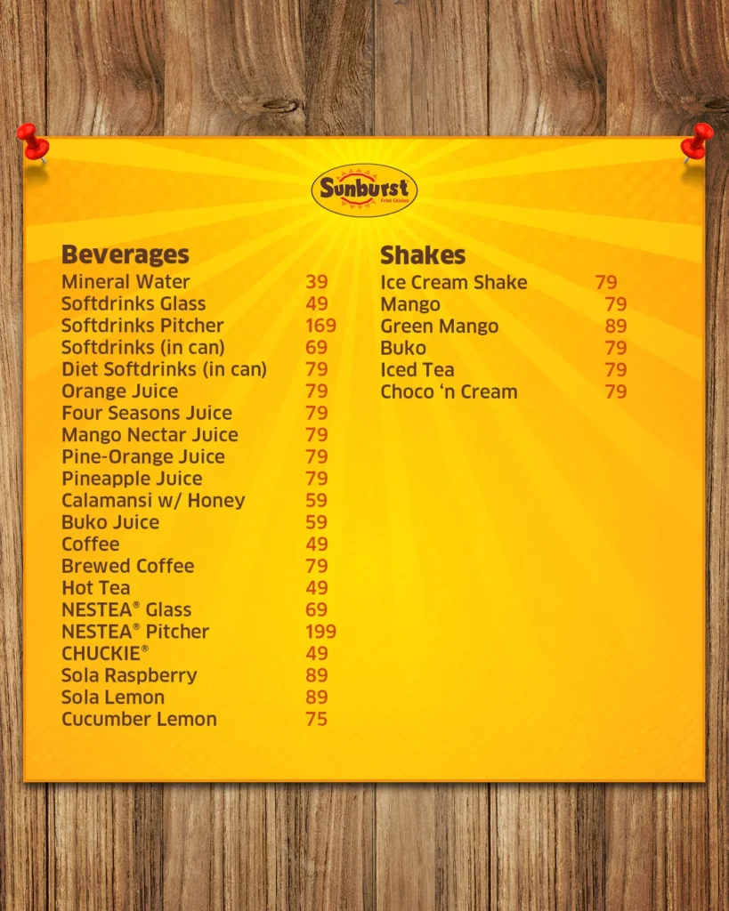 Sunburst Philippines Menu