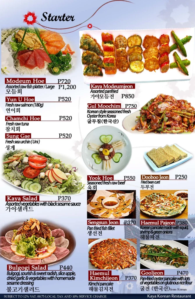 kaya korean restaurant Menu Philippines