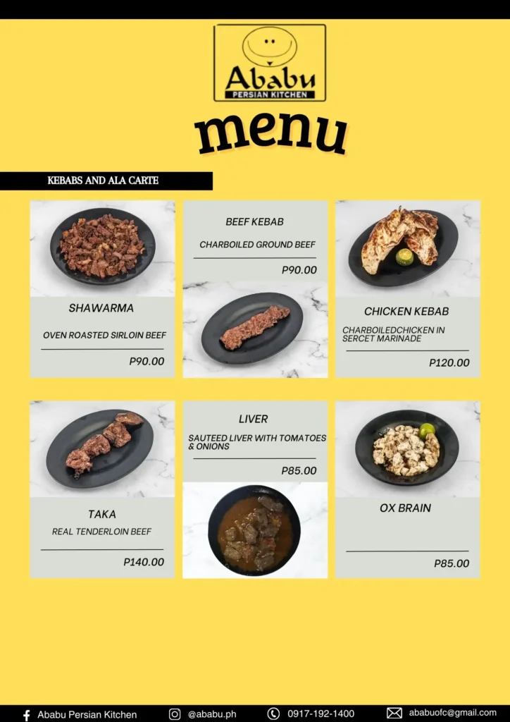 Ababu Ala Carte Menu