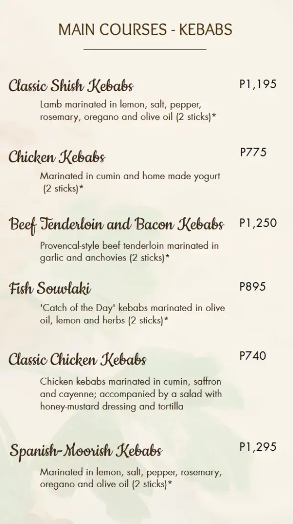 Marcia Adams Kebab Menu