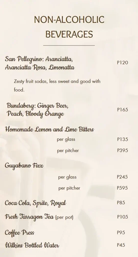 Marcia Adams Non Alcoholic Beverages Menu